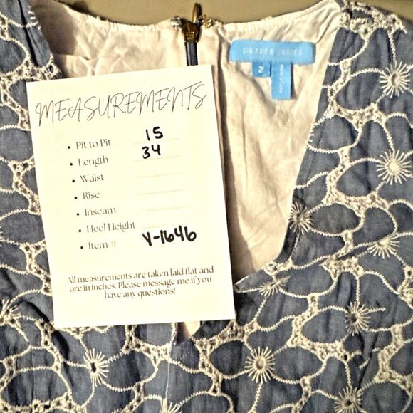 2/$30 Draper James Embroidered Eyelet Chambray Fit & Flare Dress Size 2 Coastal - Picture 3 of 12